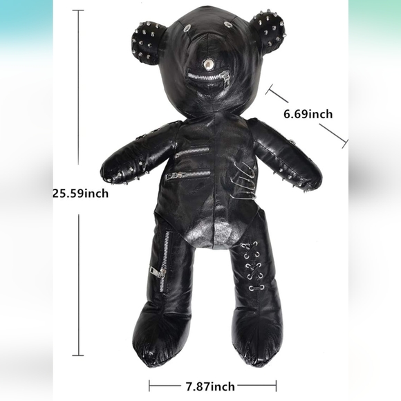 Black Leather Punk Goth Bear Backpack Purse - Picture 3 of 6